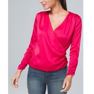 WHBM | Ruched Faux-Wrap Blouse STYLE: 570300168